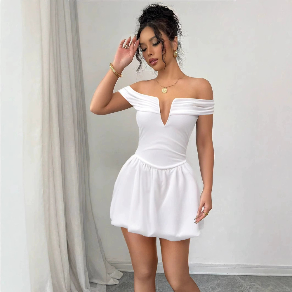 Zara Off Shoulder Deep V-Neck Ruffle Raglan Sleeve Backless Mini Dress